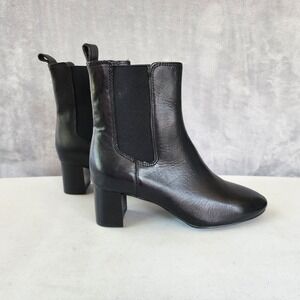 Madewell Boots Womens Size 7.5 Black Leather Block Heel Sylvia Chelsea Ankle